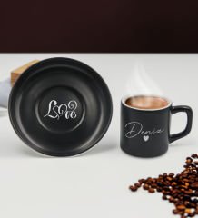 BK Gift Sevgililere Özel İsimli Siyah Renk Türk Kahvesi Fincanı-5, Sevgiliye Hediye, Sevgililer Günü, Yıl Dönümü Hediyesi