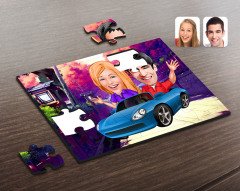 Kişiye Özel Sevgililer Karikatürlü Ahşap Puzzle-52