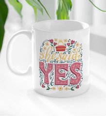 BK Gift She Said Yes Tasarımlı Beyaz Kupa Bardak-5