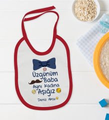 BK Kids Kişiye Özel Aynı Kadına Aşığız Tasarımlı Kırmızı Bebek Mama Önlüğü-1