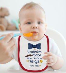 BK Kids Kişiye Özel Aynı Kadına Aşığız Tasarımlı Kırmızı Bebek Mama Önlüğü-1