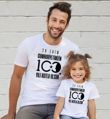 BK Gift 29 Ekim Tasarımlı 2’li Baba-Kız Beyaz Tişört-10, 29 Ekim Hediyesi, Trend Tişört, 100.Yıl Hediyesi