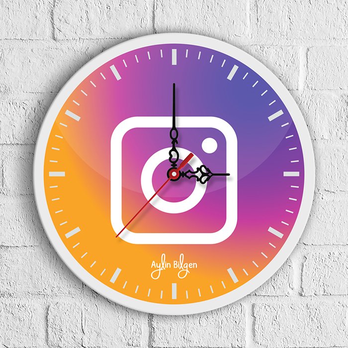 Kişiye Özel Instagram Tasarımlı Ahşap Duvar Saati (30 cm.)