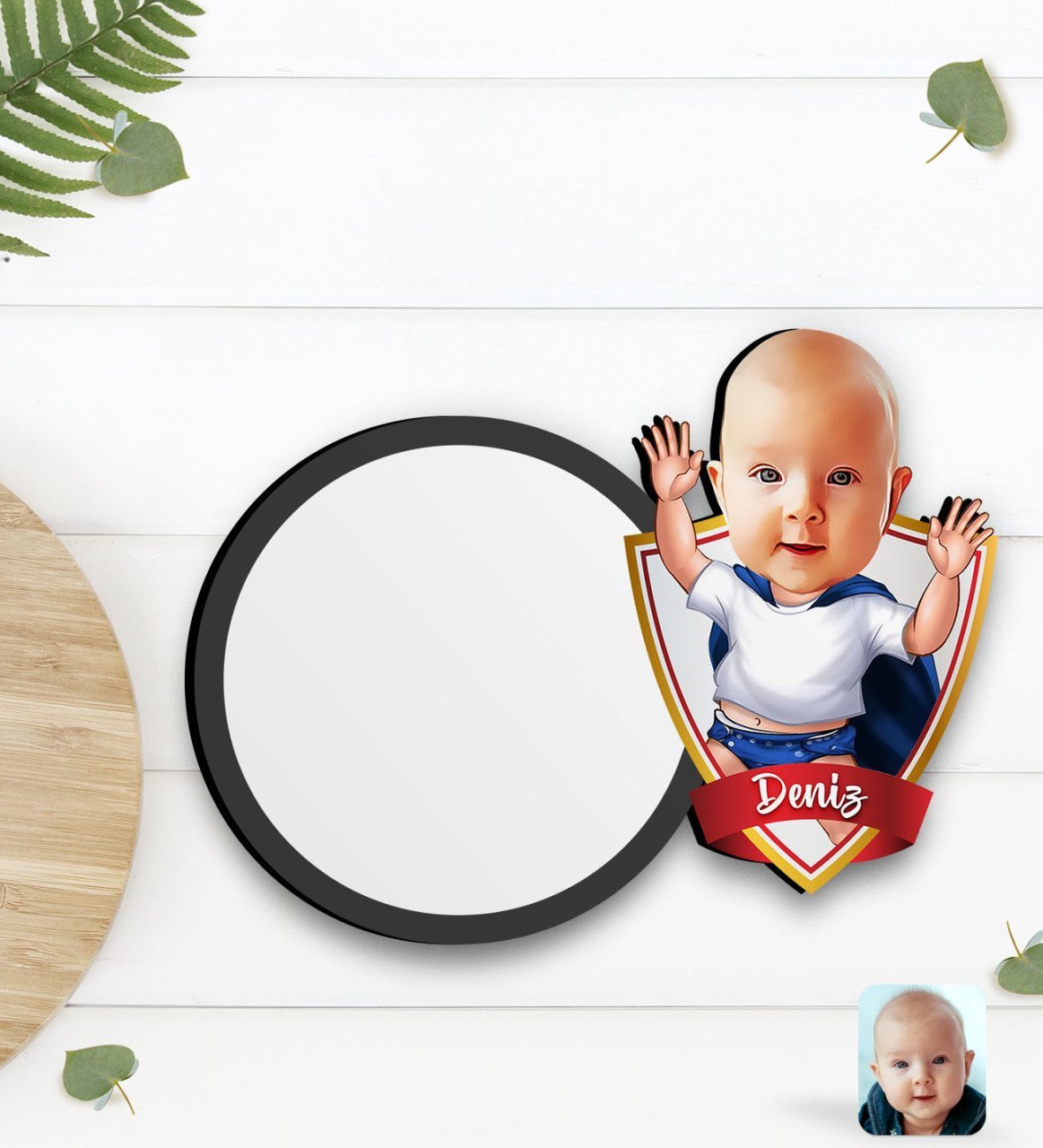 Kişiye Özel Bebek Karikatürlü Ahşap Bardak Altlığı-3