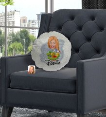 Kişiye Özel İsimli Kadın Diyetisyen Karikatürlü Yuvarlak Dekoratif Kırlent Yastık-1
