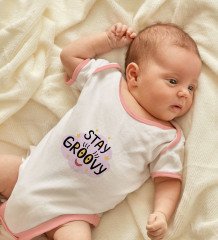 BK Kids Stay Groovy Tasarımlı Pembe Bebek Body Zıbın-1