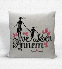Kişiye Özel Annem ve Ben Dekoratif Keten Yastık