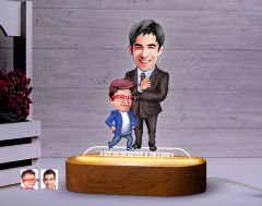BK Gift Kişiye Özel Baba-Oğul Karikatürlü Dekoratif 3D Biblo LED Işıklı Gece Lambası-6, Babaya Hediye, Babalar Günü Hediyeleri