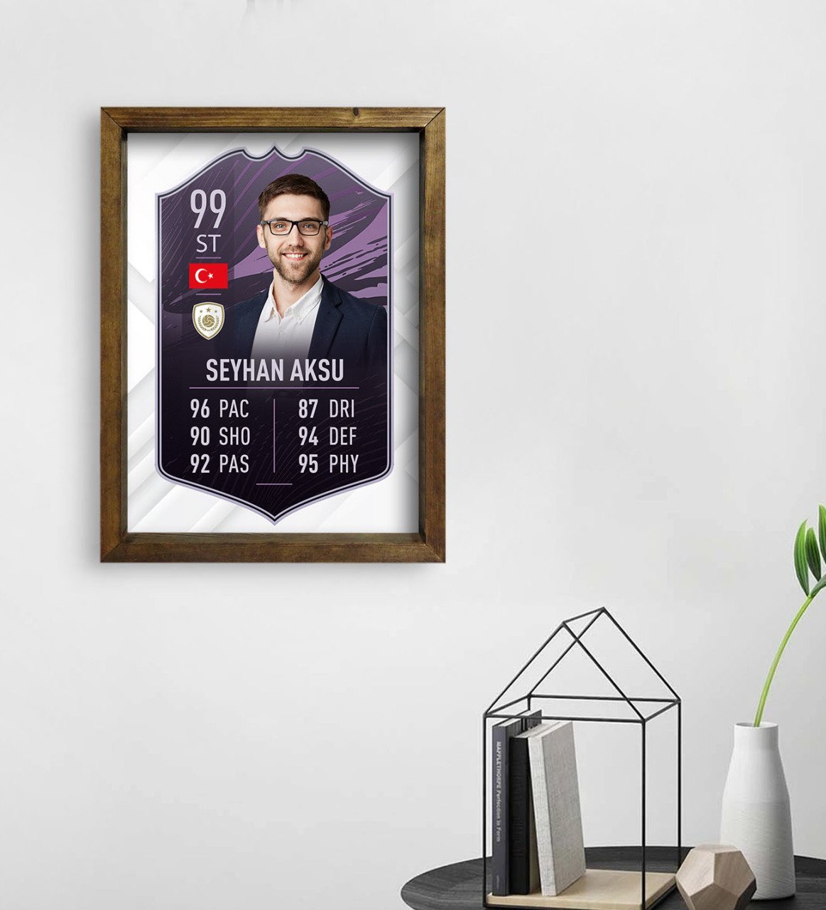 Kişiye Özel Doğal Masif Ahşap Çerçeveli Tablo 45x65cm Futbolcu Kartı-5