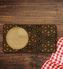Kişiye Özel Retro Motif Tasarımlı Doğal Ahşap Tabaklı Seramik Fincan Sunum Seti  Model 12