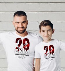 BK Gift 29 Ekim Tasarımlı 2’li Baba-Oğul Beyaz Tişört-3, 29 Ekim Hediyesi, Trend Tişört, 100.Yıl Hediyesi