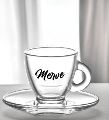 BK Gift Kişiye Özel İsimli DTF Cam Kahve Fincanı & Türk Kahvesi & Papatya Kolye & Gümüş Metal Kutuda Kokulu Mum Hediye Seti-4, Sevgiliye Hediye, Yıl Dönümü Hediyesi