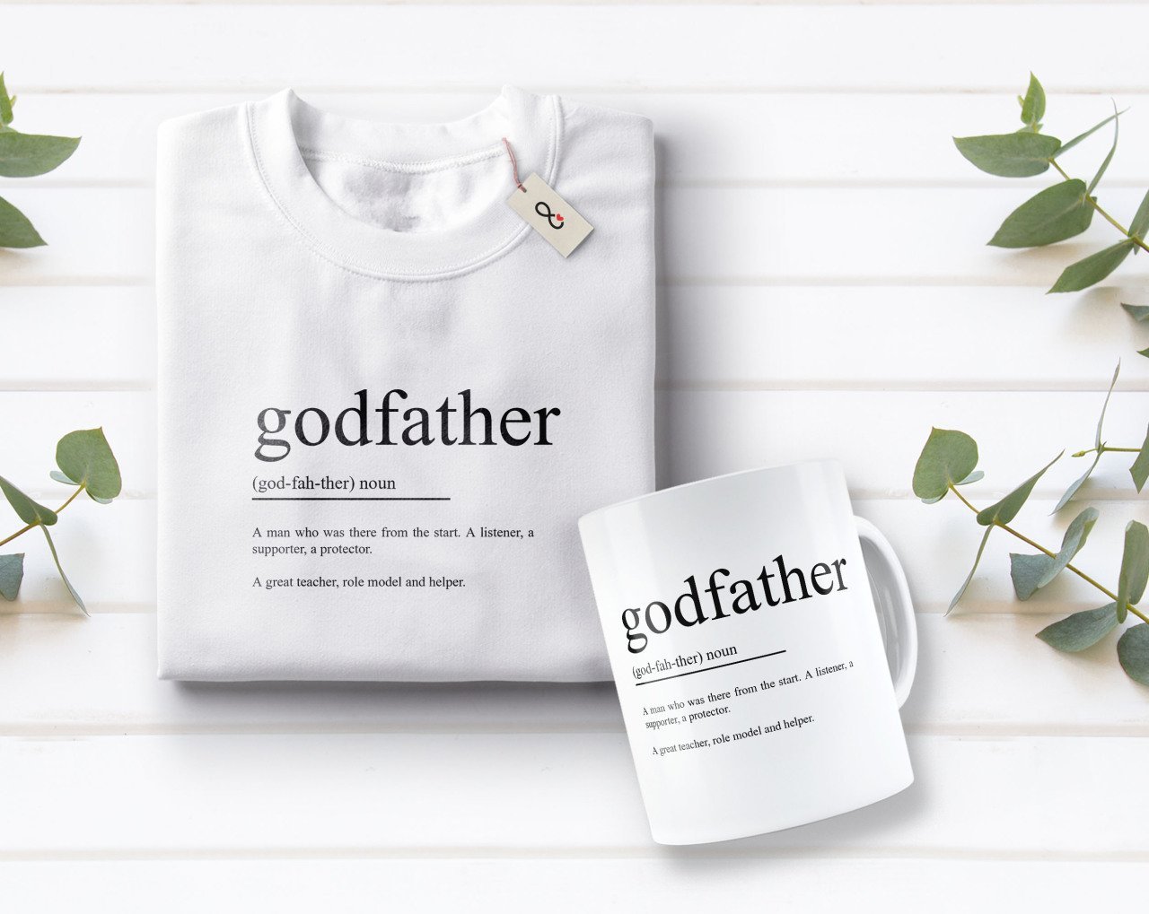 Kişiye Özel Baba Godfather Tasarımlı Beyaz Tişört ve Kupa Seti-1