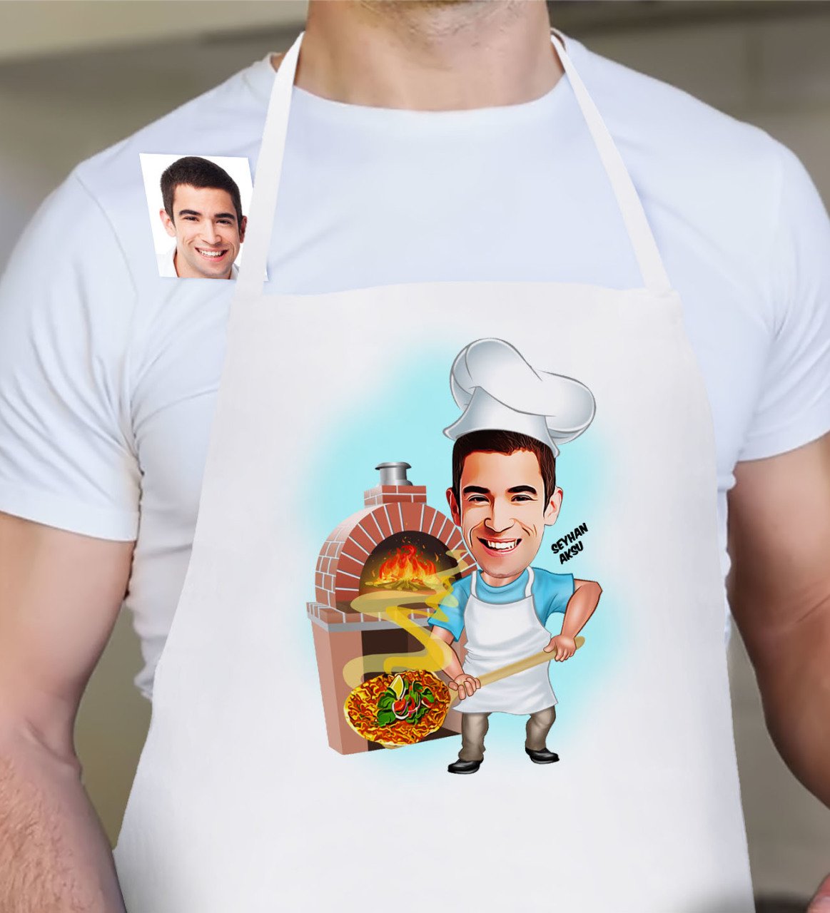 Kişiye Özel Bay Kebapçı Karikatür Beyaz Mutfak Önlüğü - 1