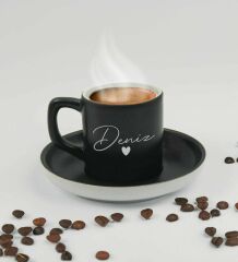 BK Gift Sevgililere Özel İsimli Siyah Renk Türk Kahvesi Fincanı-11, Sevgiliye Hediye, Sevgililer Günü, Yıl Dönümü Hediyesi