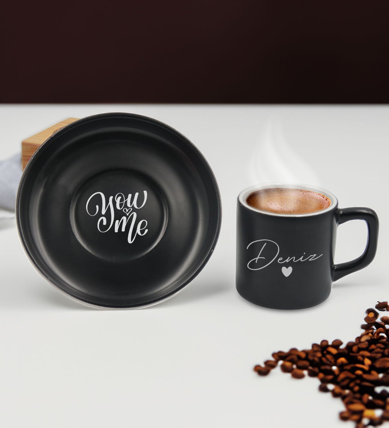 BK Gift Sevgililere Özel İsimli Siyah Renk Türk Kahvesi Fincanı-11, Sevgiliye Hediye, Sevgililer Günü, Yıl Dönümü Hediyesi