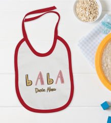 BK Kids Kişiye Özel Baba Tasarımlı Kırmızı Bebek Mama Önlüğü-1