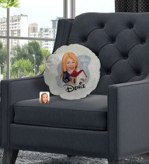 Kişiye Özel İsimli Kadın Emlakçı Karikatürlü Yuvarlak Dekoratif Kırlent Yastık-1