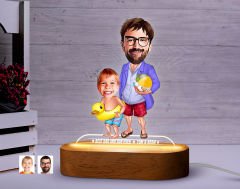 BK Gift Kişiye Özel Baba-Oğul Karikatürlü Dekoratif 3D Biblo LED Işıklı Gece Lambası-9, Babaya Hediye, Babalar Günü Hediyeleri