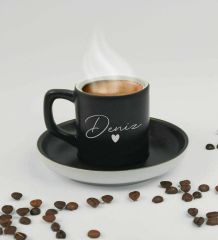 BK Gift Sevgililere Özel İsimli Siyah Renk Türk Kahvesi Fincanı-13, Sevgiliye Hediye, Sevgililer Günü, Yıl Dönümü Hediyesi