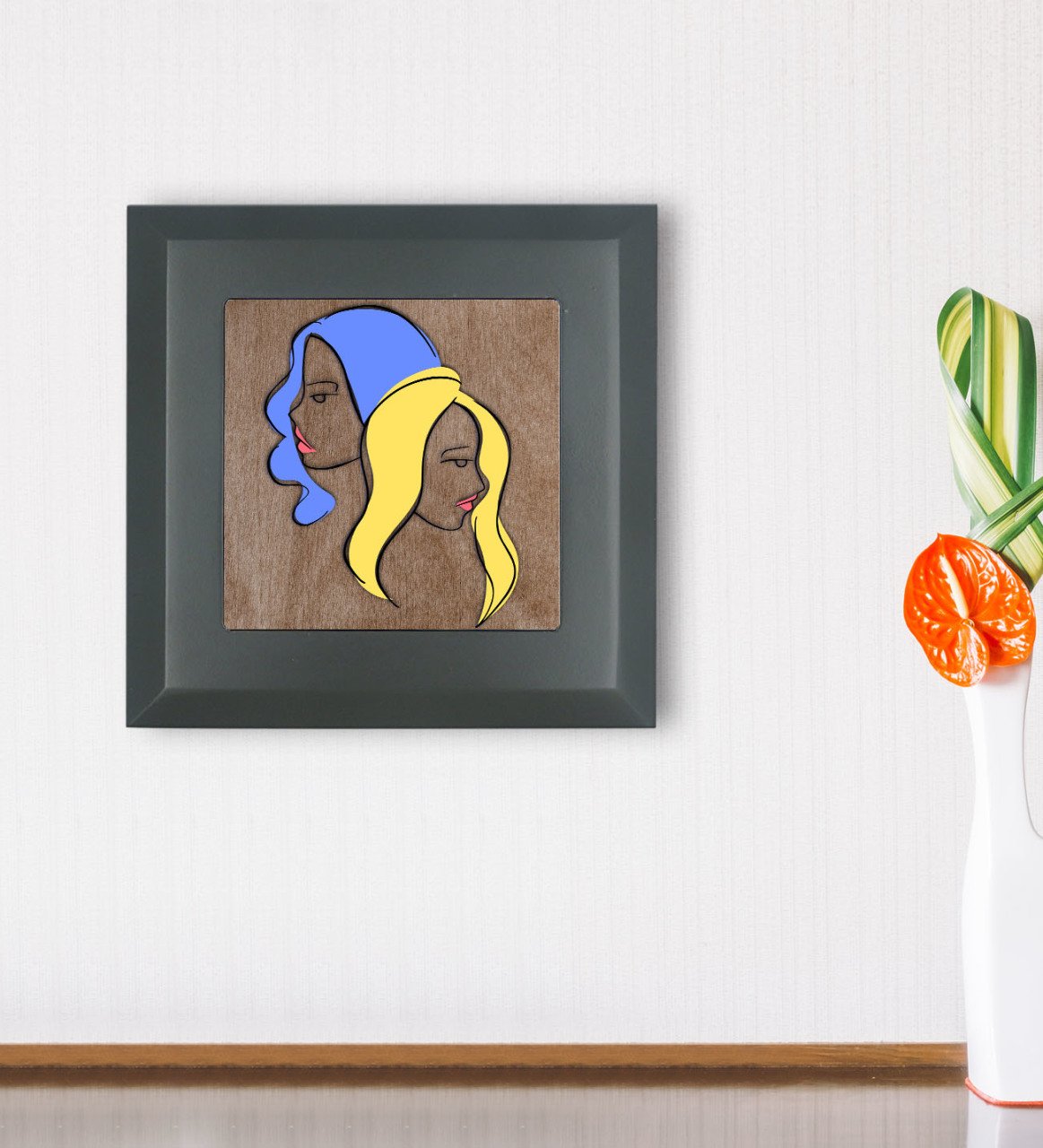 BK Gift Woman Line Tasarımlı Ahşap Çerçeveli Taş Duvar Dekoru-1