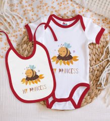 BK Kids My Princess Tasarımlı Kırmızı Bebek Body Zıbın ve Mama Önlüğü Hediye Seti-1
