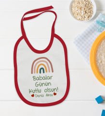 BK Kids Kişiye Özel Babalar Günü Tasarımlı Kırmızı Bebek Mama Önlüğü-2