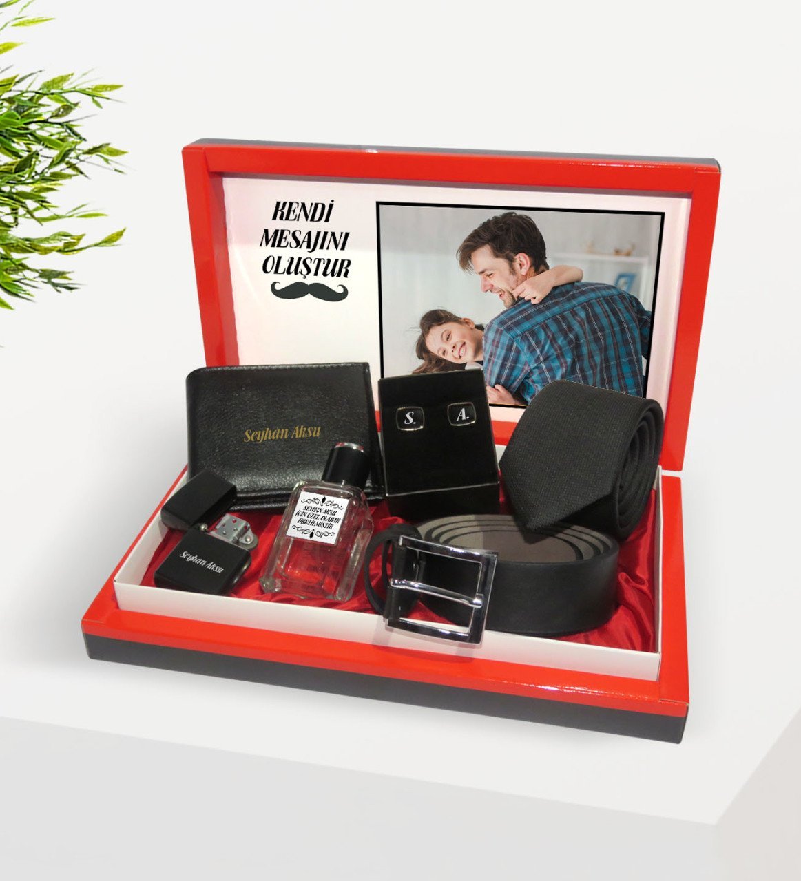 Kişiye Özel Fotoğraflı ve Mesajlı Kutuda Vip Erkek Aksesuar Hediye Seti