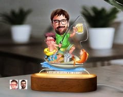 BK Gift Kişiye Özel Baba-Oğul Karikatürlü Dekoratif 3D Biblo LED Işıklı Gece Lambası-10, Babaya Hediye, Babalar Günü Hediyeleri