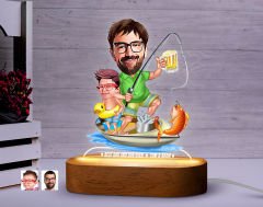 BK Gift Kişiye Özel Baba-Oğul Karikatürlü Dekoratif 3D Biblo LED Işıklı Gece Lambası-10, Babaya Hediye, Babalar Günü Hediyeleri