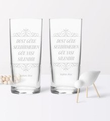 Kişiye Özel İkili Dost Göze Sezdirmeden Gözyaşı Silendir Rakı Bardağı Seti