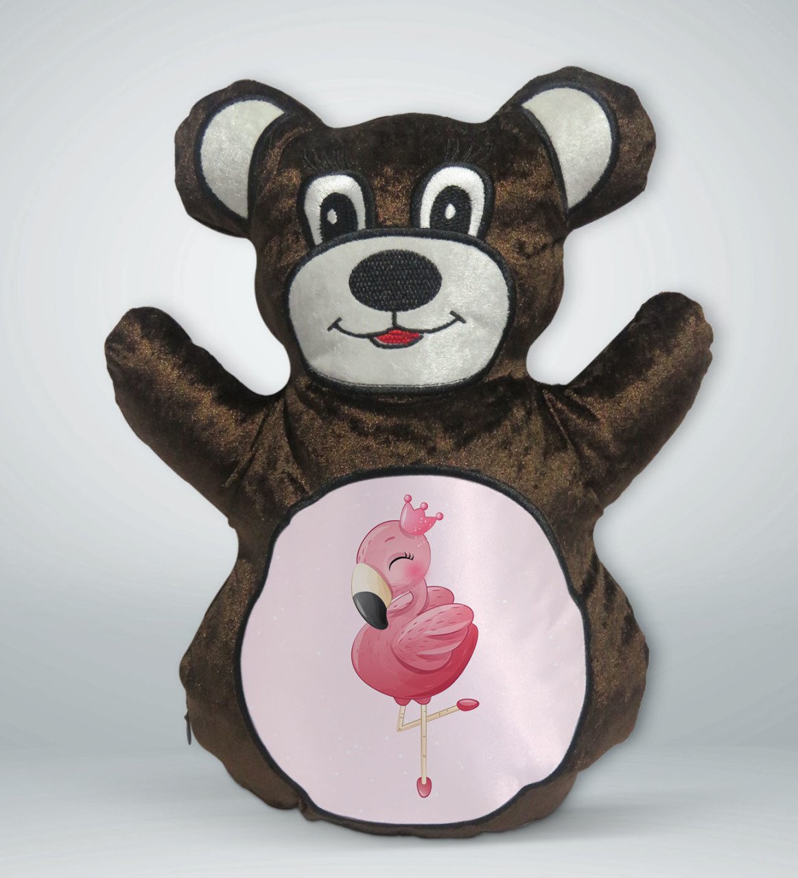 BK Gift Flamingo Tasarımlı Kahverengi Ayıcık Yastık-2