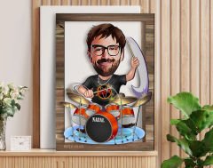 BK Gift Kişiye Özel Baterist Karikatürlü 3D Ahşap Tablo, Sevgiliye Hediye, Arkadaşa Hediye, Yıl Dönümü Hediyesi, Doğum Günü Hediyesi-1