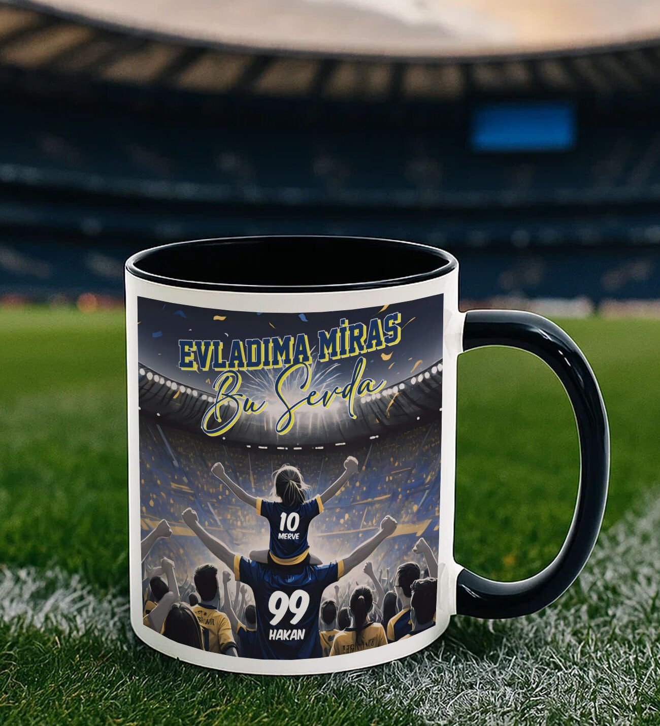 BK Gift Kişiye Özel İsimli Baba-Kız Sarı Lacivert Evladıma Miras Bu Sevda Siyah Kupa Bardak-2, Doğum Günü Hediyesi, Taraftar Hediyesi