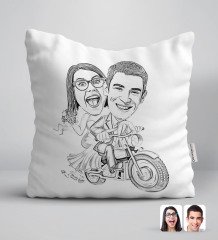 Kişiye Özel Karakalem Gelin Damat Karikatürlü Beyaz Yastık-1