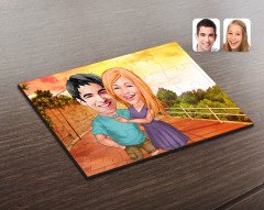 Kişiye Özel Sevgililer Karikatürlü Ahşap Puzzle-80