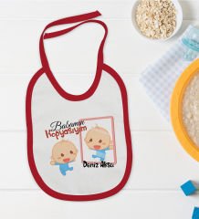 BK Kids Kişiye Özel Babamın Kopyasıyım Tasarımlı Kırmızı Bebek Mama Önlüğü-1