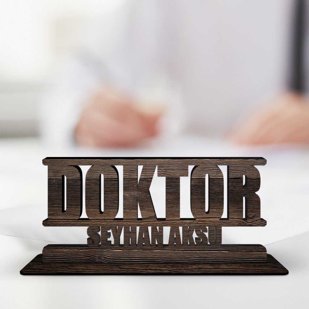 Kişiye Özel Mesleki Doktor Ahşap Masa İsimliği (Model A17)