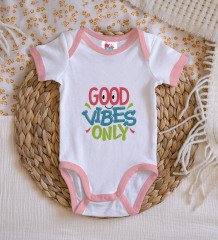 BK Kids Good Vibes Only Tasarımlı Pembe Bebek Body Zıbın-1