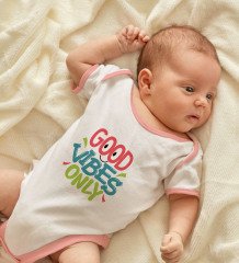 BK Kids Good Vibes Only Tasarımlı Pembe Bebek Body Zıbın-1