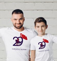 BK Gift 29 Ekim Tasarımlı 2’li Baba-Oğul Beyaz Tişört-9, 29 Ekim Hediyesi, Trend Tişört, 100.Yıl Hediyesi