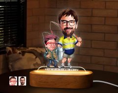 BK Gift Kişiye Özel Baba-Oğul Karikatürlü Dekoratif 3D Biblo LED Işıklı Gece Lambası-13, Babaya Hediye, Babalar Günü Hediyeleri
