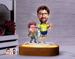 BK Gift Kişiye Özel Baba-Oğul Karikatürlü Dekoratif 3D Biblo LED Işıklı Gece Lambası-13, Babaya Hediye, Babalar Günü Hediyeleri