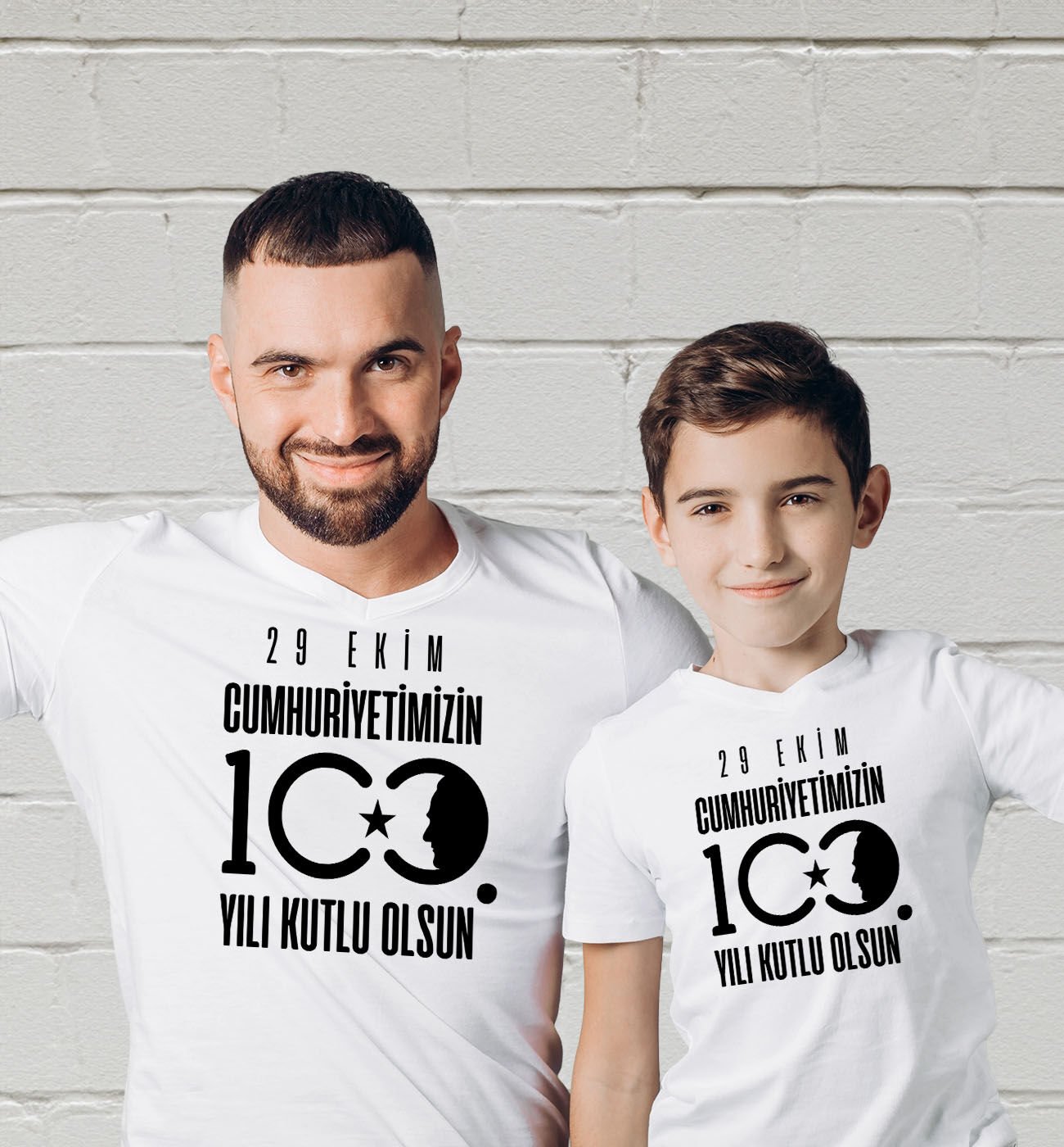 BK Gift 29 Ekim Tasarımlı 2’li Baba-Oğul Beyaz Tişört-10, 29 Ekim Hediyesi, Trend Tişört, 100.Yıl Hediyesi