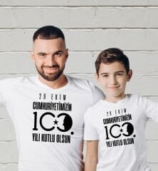 BK Gift 29 Ekim Tasarımlı 2’li Baba-Oğul Beyaz Tişört-10, 29 Ekim Hediyesi, Trend Tişört, 100.Yıl Hediyesi