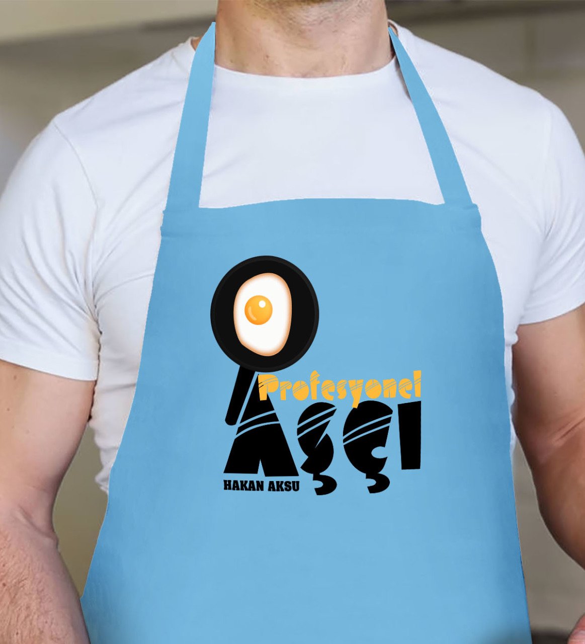 Kişiye Özel Profesyonel Aşçı Mavi Erkek Mutfak Önlüğü