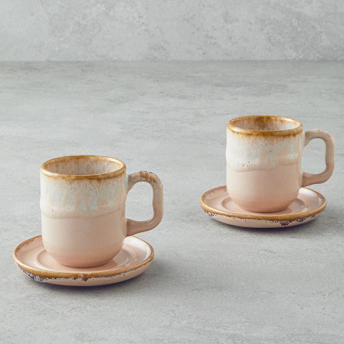 BK Gift Alicent Seramik 4 Parça 2 Kişilik Double Kahve Fincan Takımı 150 ml Pudra – Pembe Fincan Seti