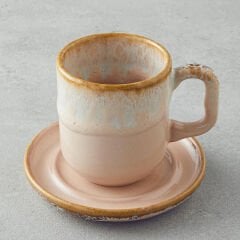 BK Gift Alicent Seramik 4 Parça 2 Kişilik Double Kahve Fincan Takımı 150 ml Pudra – Pembe Fincan Seti