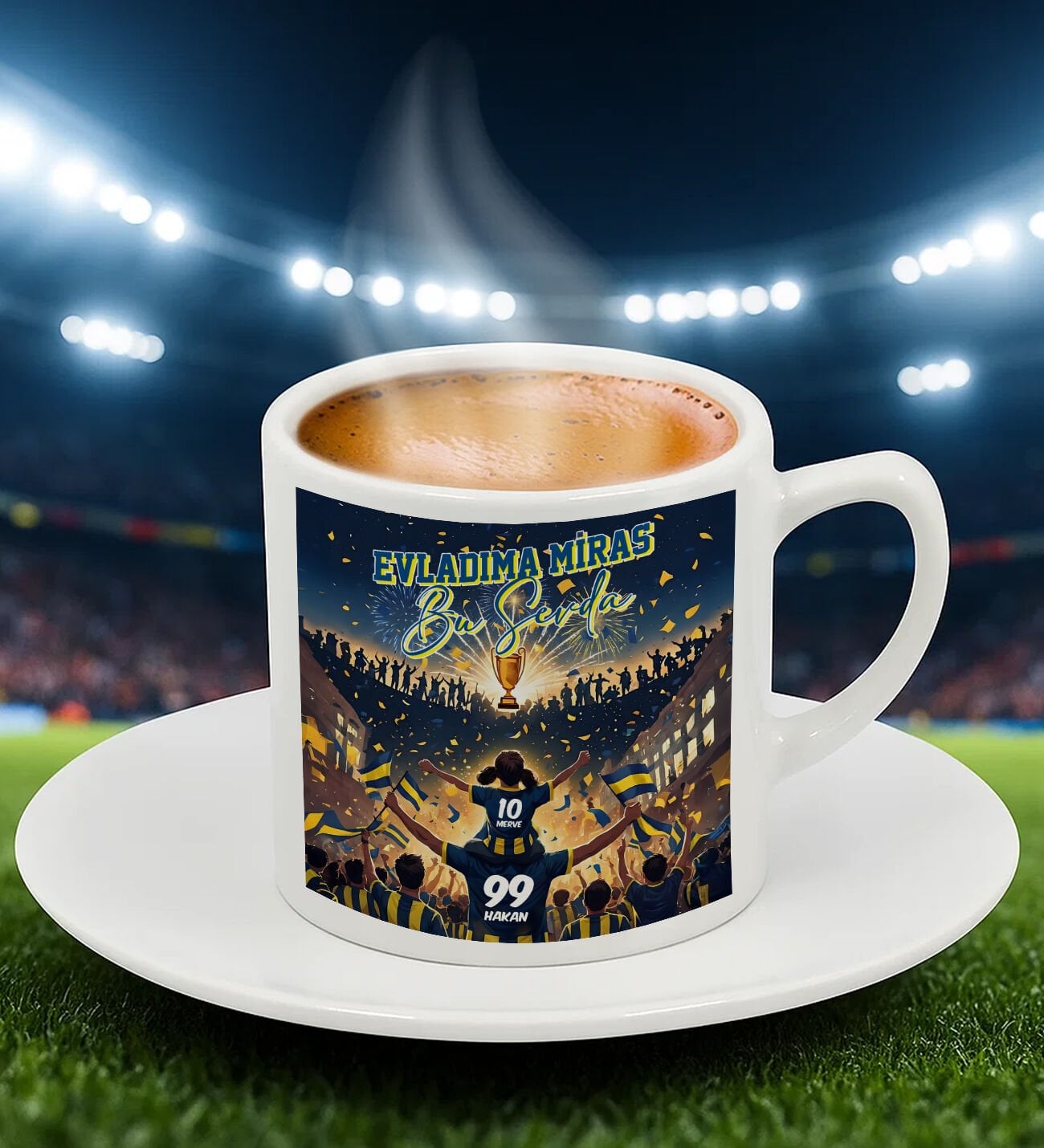 BK Gift Kişiye Özel İsimli Baba-Kız Sarı Lacivert Evladıma Miras Bu Sevda Türk Kahvesi Fincanı-3, Doğum Günü Hediyesi, Taraftar Hediyesi