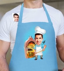 Kişiye Özel Bay Kebapçı Karikatür Mavi Mutfak Önlüğü - 1